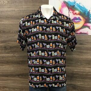 Vintage Weekend Cocktail Hawaiian‎ Shirt Rayon Tropical Print Party Button Up L
